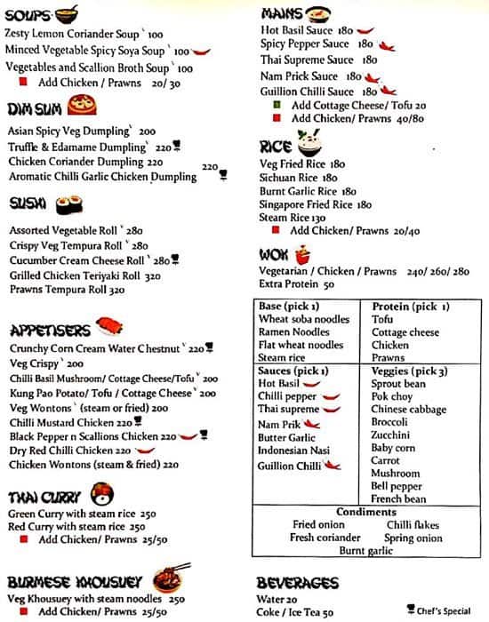 China Bay Menu Menu For China Bay Pali Hill Bandra West Mumbai