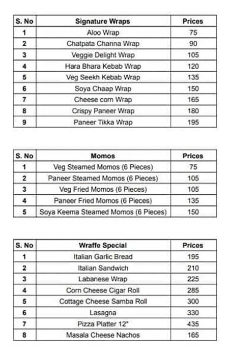 Wraffe wraps frappes and more menu