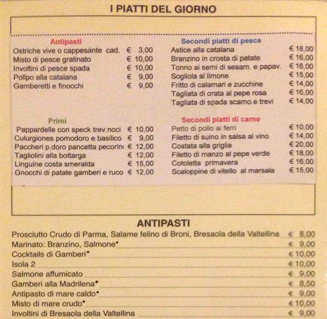 Menu di Time Out Isola 2 