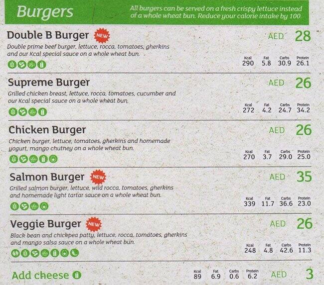 Kcal Healthy Fast Food Menu, Menu for Kcal Healthy Fast Food, Jumeirah Lake Towers (JLT), Dubai