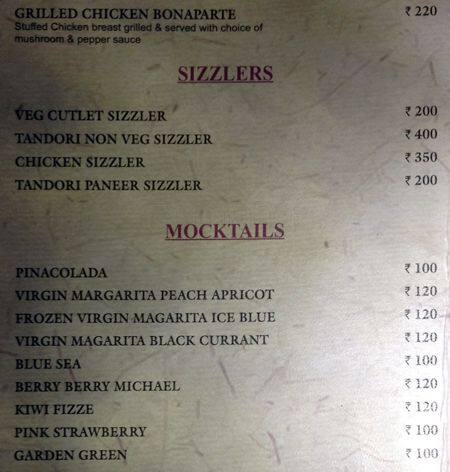 Sizzlers menu