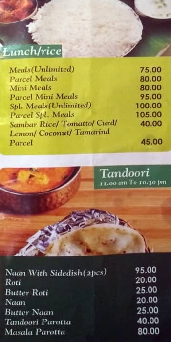 Hotel Sugantha Bhavan menu