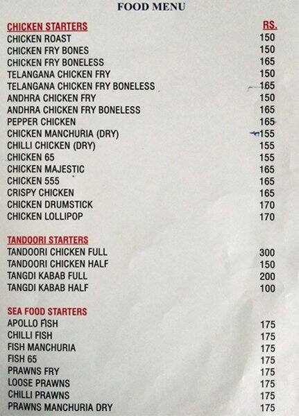 Menu at Victory Restaurant & Bar, Hyderabad, Shop No. 4-105/A/1