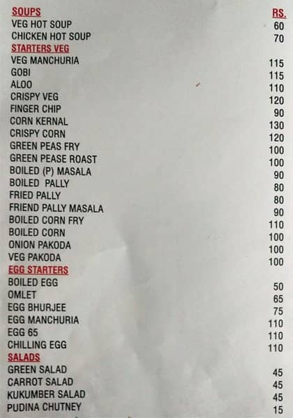 Menu at Victory Restaurant & Bar, Hyderabad, Shop No. 4-105/A/1