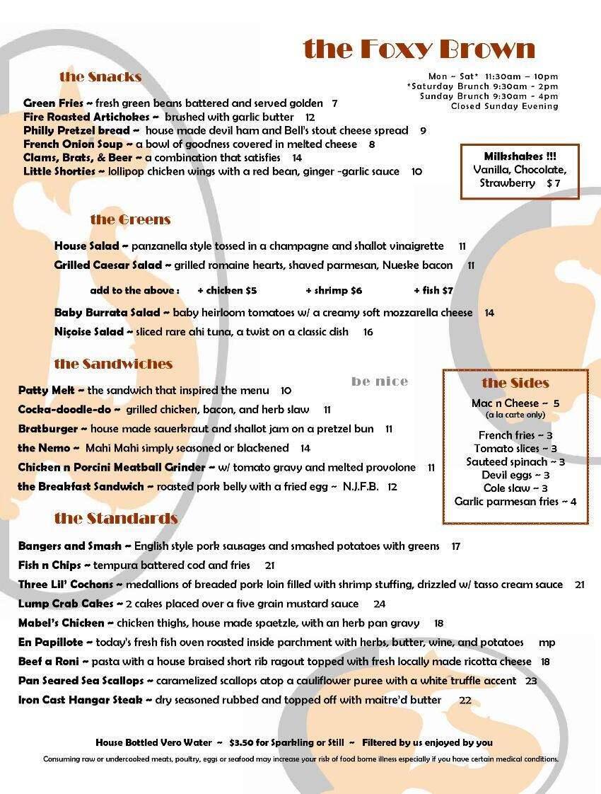 Menu at Foxy Brown restaurant, Fort Lauderdale