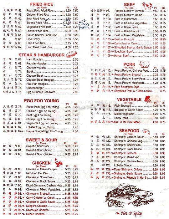 Carta de New Diamond Restaurant