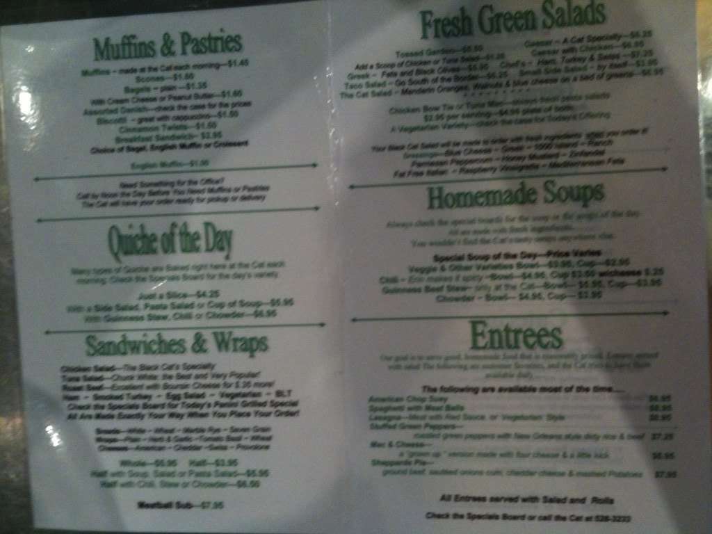 Menu at Black Cat Cafe, Laconia, 17 Veterans Sq