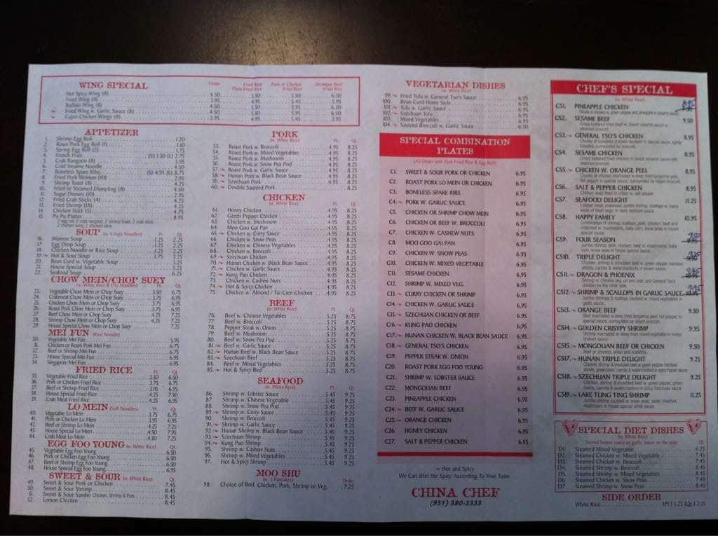 China Chef Menu For Columbia China Chef Columbia Menu