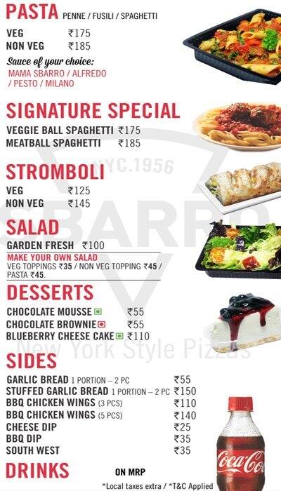 Sbarro Menu Menu For Sbarro Linking Road Bandra West Mumbai