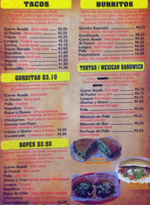 Menu at La Haciendita Taqueria restaurant, Chicago, S Pulaski Rd