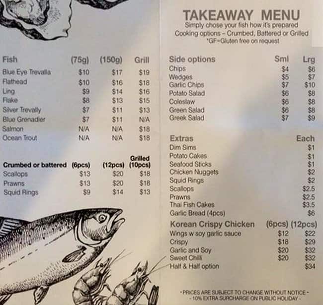 Menu at Poseidon restaurant, Sandy Bay, 50 King St