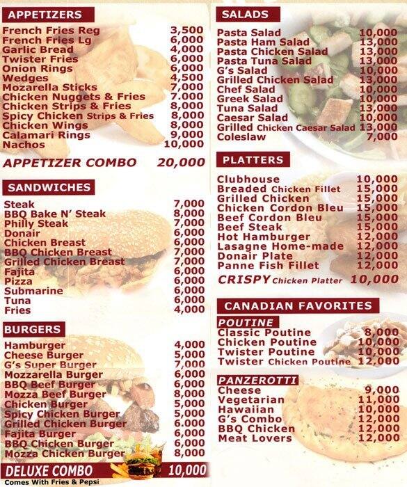 G's Pizza menu, Menu restauracji G's Pizza, Ehden, Zgharta Zomato Lebanon