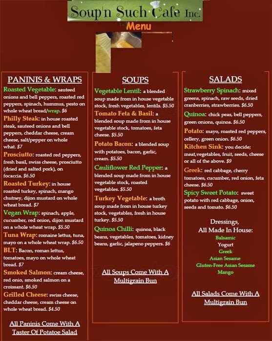 Soup n Such Menu, Menu for Soup n Such, Roncesvalles Village, Toronto