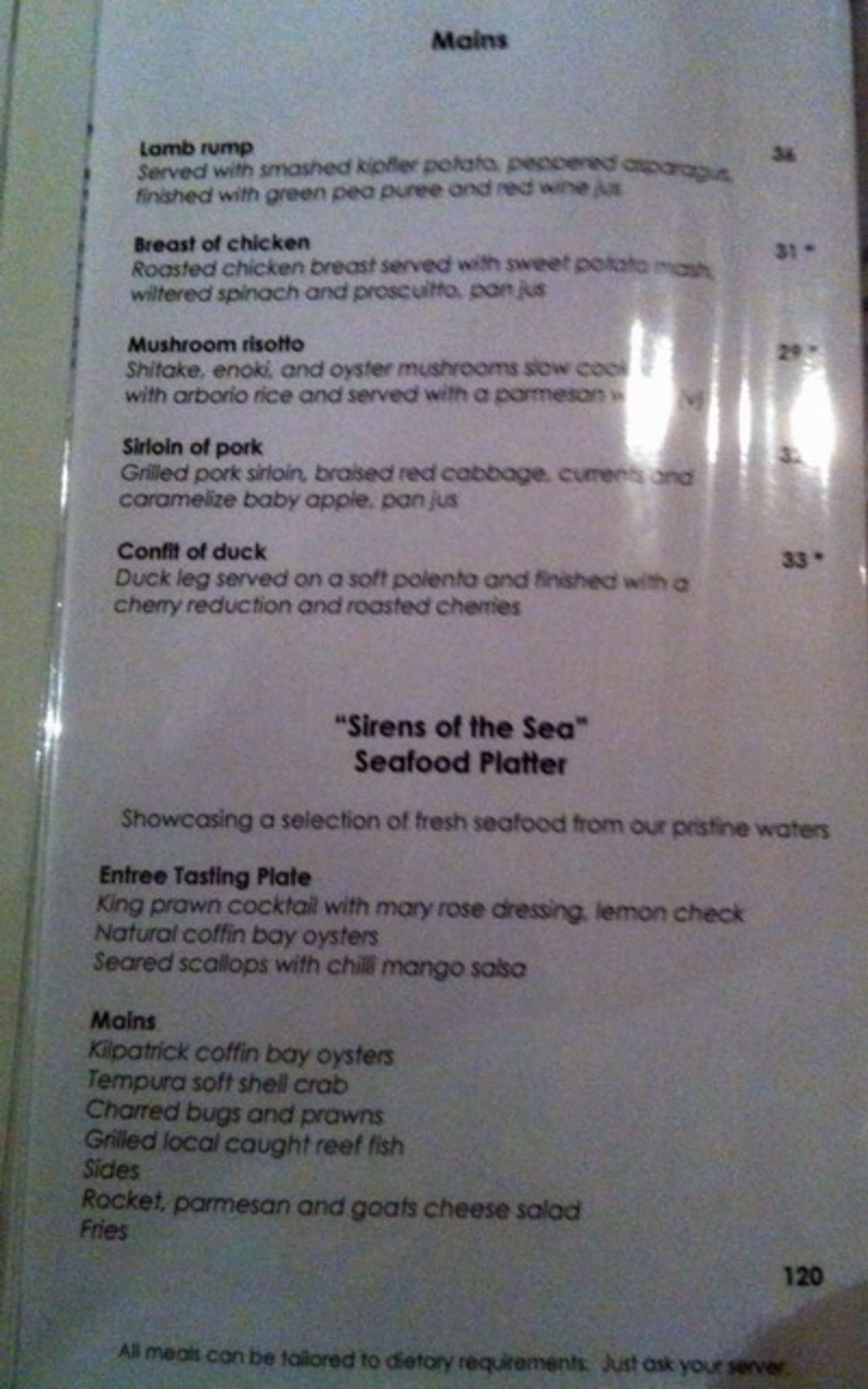 Mermaids Menu, Menu for Mermaids, Daydream Island, Daydream Island