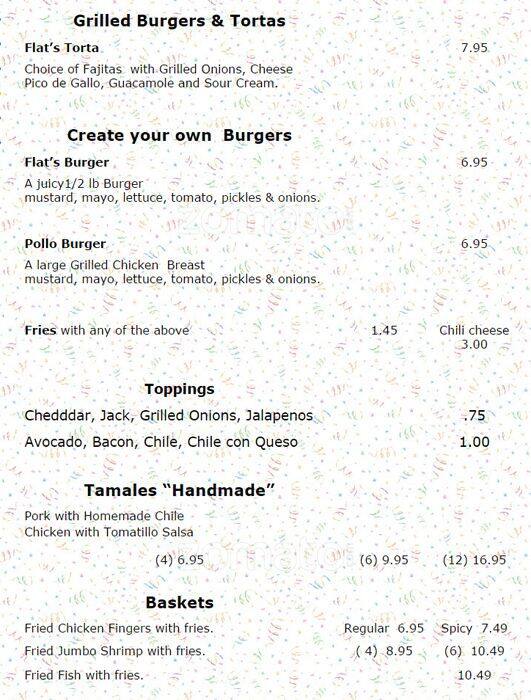 Menu at Fajita Flats restaurant, Houston, Fondren Rd