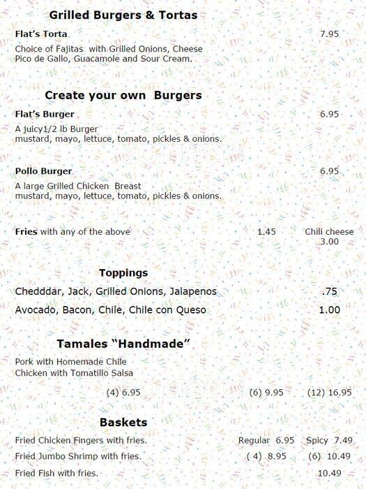 Menu at Fajita Flats restaurant, Houston, Wilcrest Dr