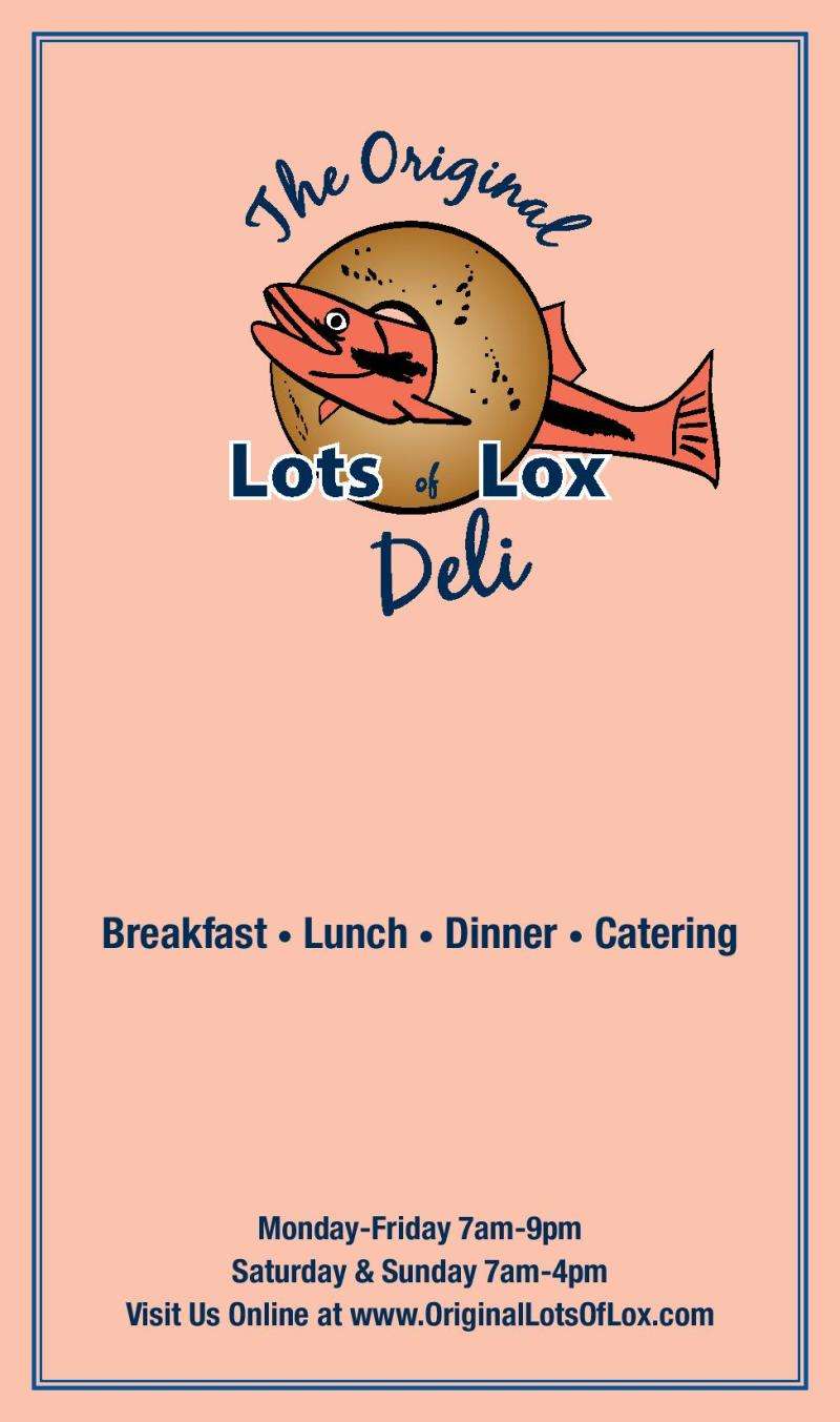 Lots of Lox Menu, Menu v reštaurácii Lots of Lox, Palmetto Bay/Perrine