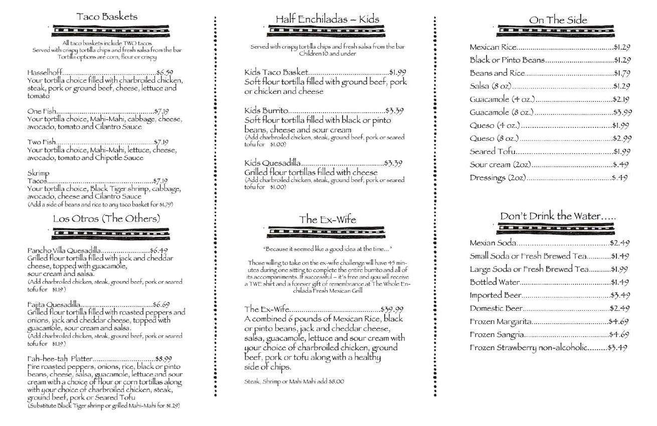 The Whole Enchilada Menu, Menu for The Whole Enchilada, Oakland Park