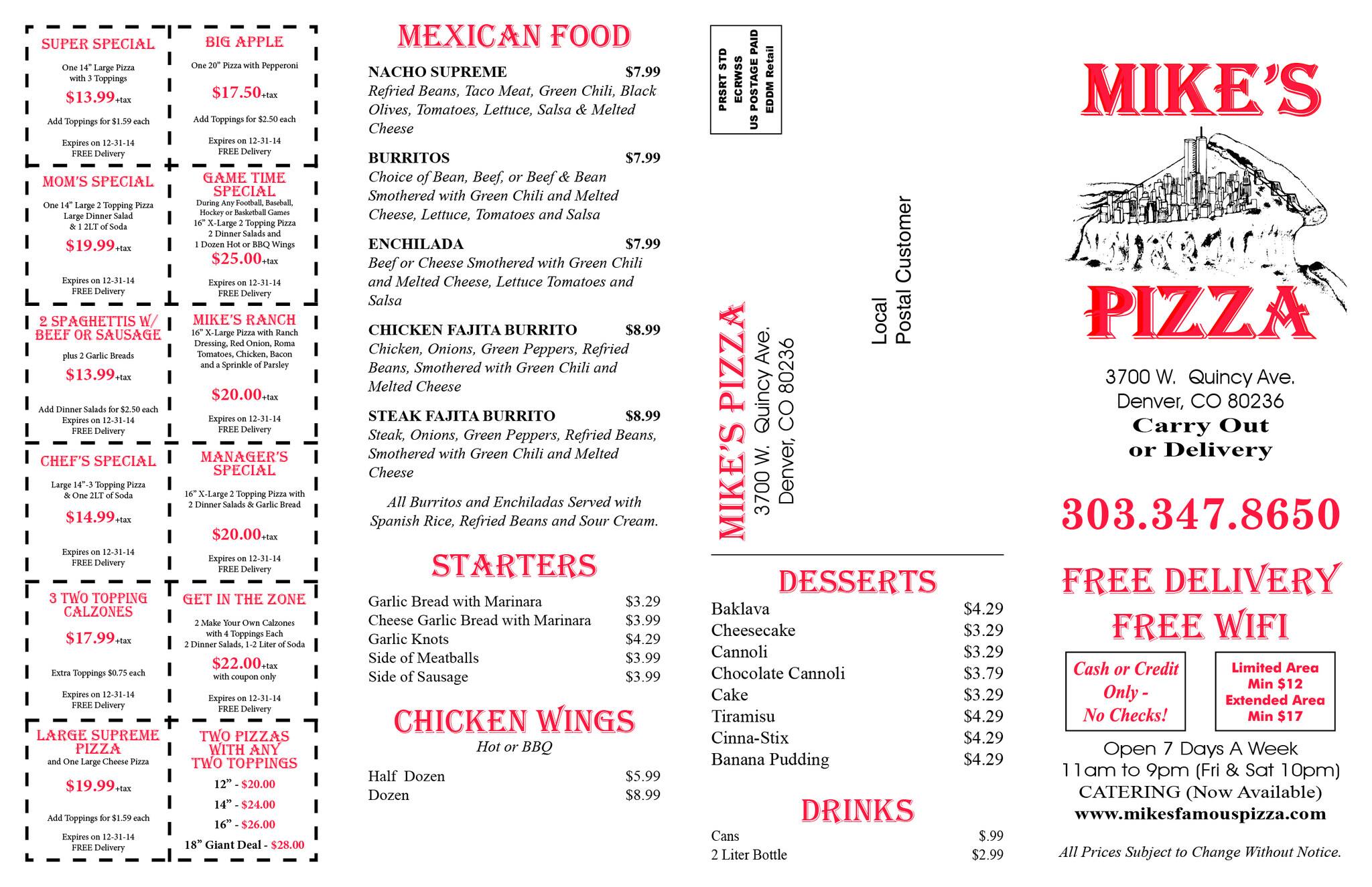 Mike's Famous Pizza Menu, Menu for Mike's Famous Pizza, Fort Logan