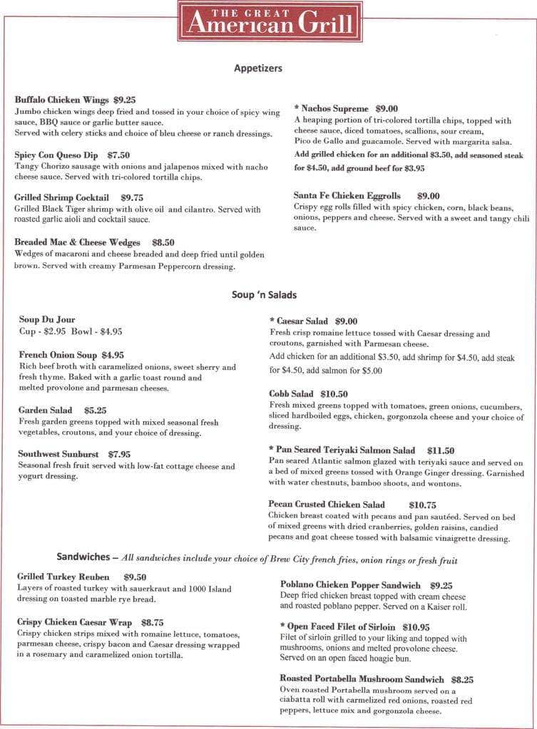 Great American Grill Menu, Menu for Great American Grill, Avondale ...