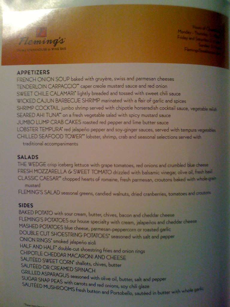 Menu at Fleming's Prime Steakhouse & Wine Bar, Baton Rouge, Corporate Blvd