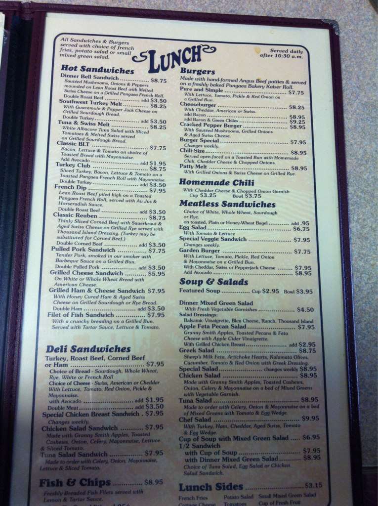 Menu at Dinner Bell Café cafe, Prescott