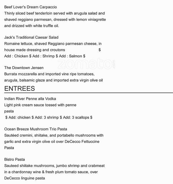 Menu at Pineapple Jacks Bistro restaurant, Jensen Beach