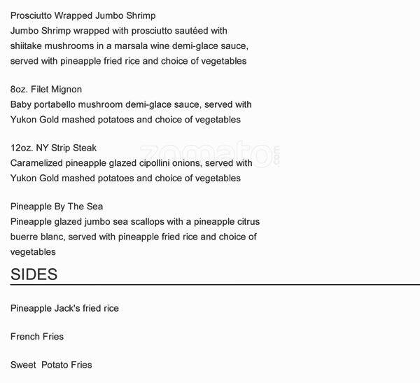 Menu at Pineapple Jacks Bistro restaurant, Jensen Beach