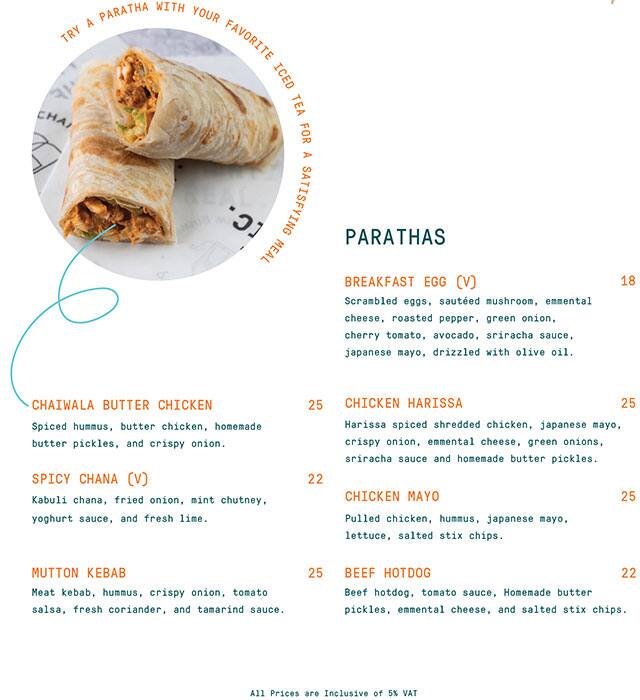 Menu at Project Chaiwala, Sharjah, Level 1