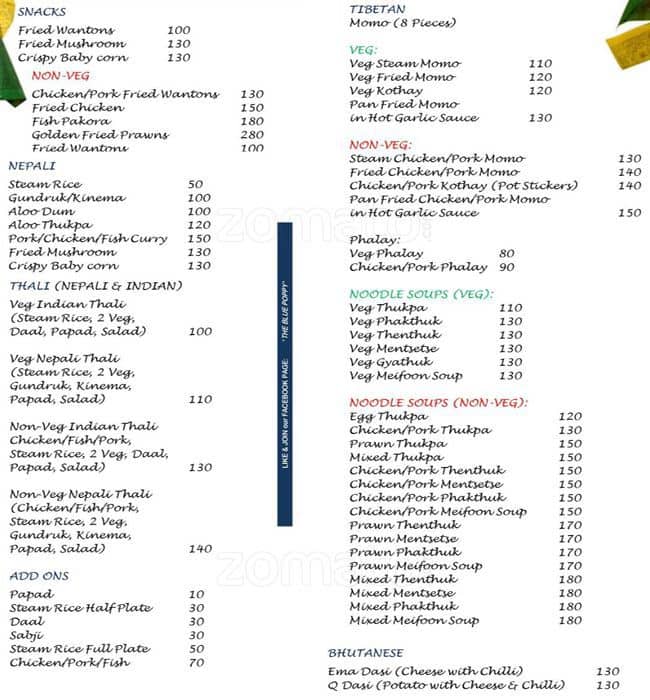The Blue Poppy Menu, Menu for The Blue Poppy, Camac Street Area, Kolkata Zomato