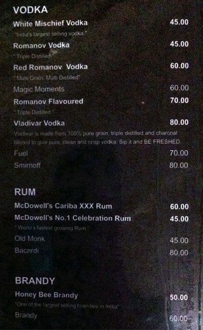 Rhythm Bar menu