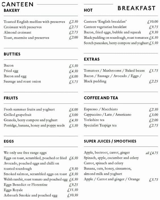 Canteen Menu, Menu for Canteen, Canary Wharf, London Zomato UK