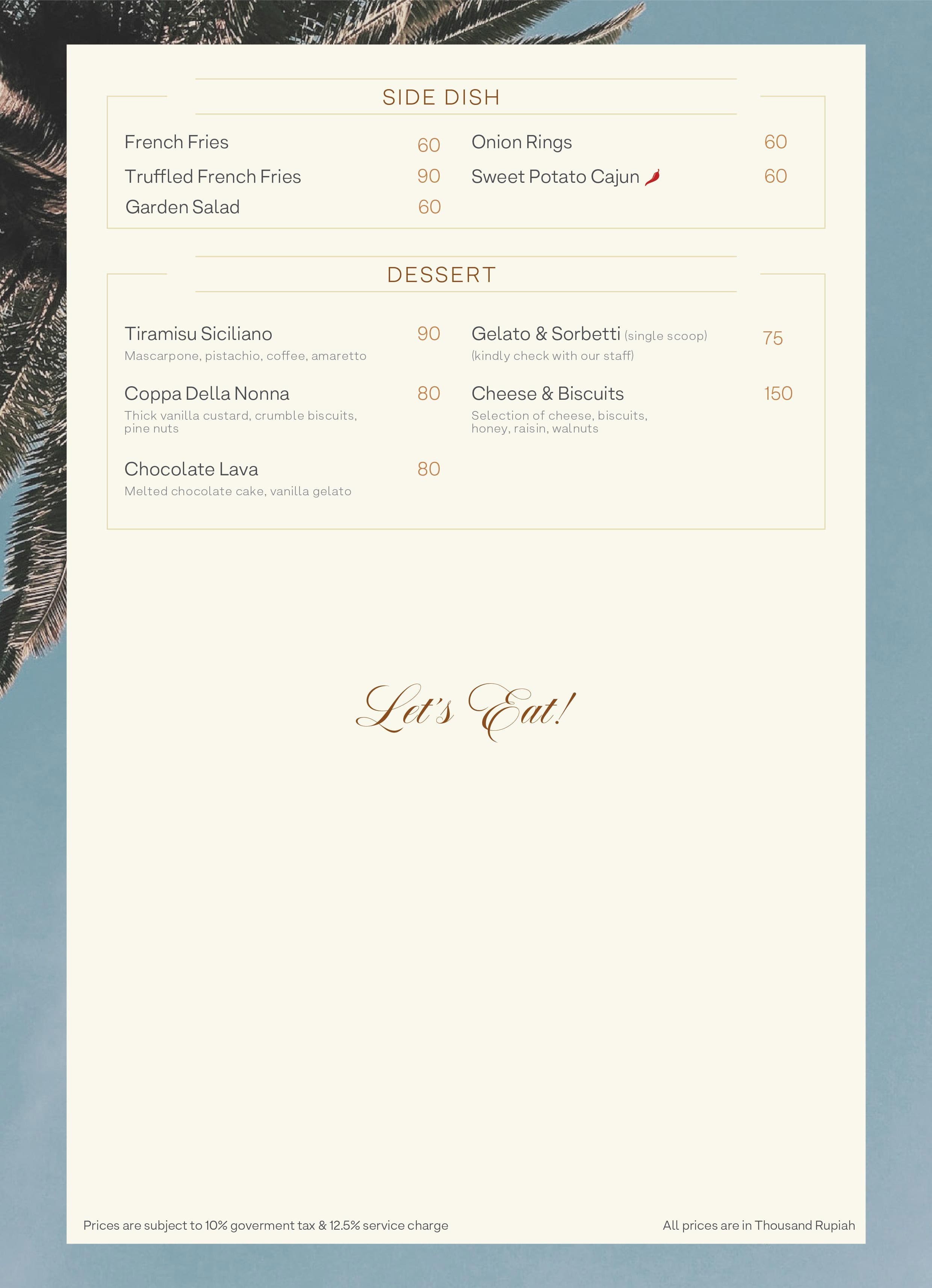 Menu at Cloud Lounge Jakarta (Rooftop) restaurant, Jakarta