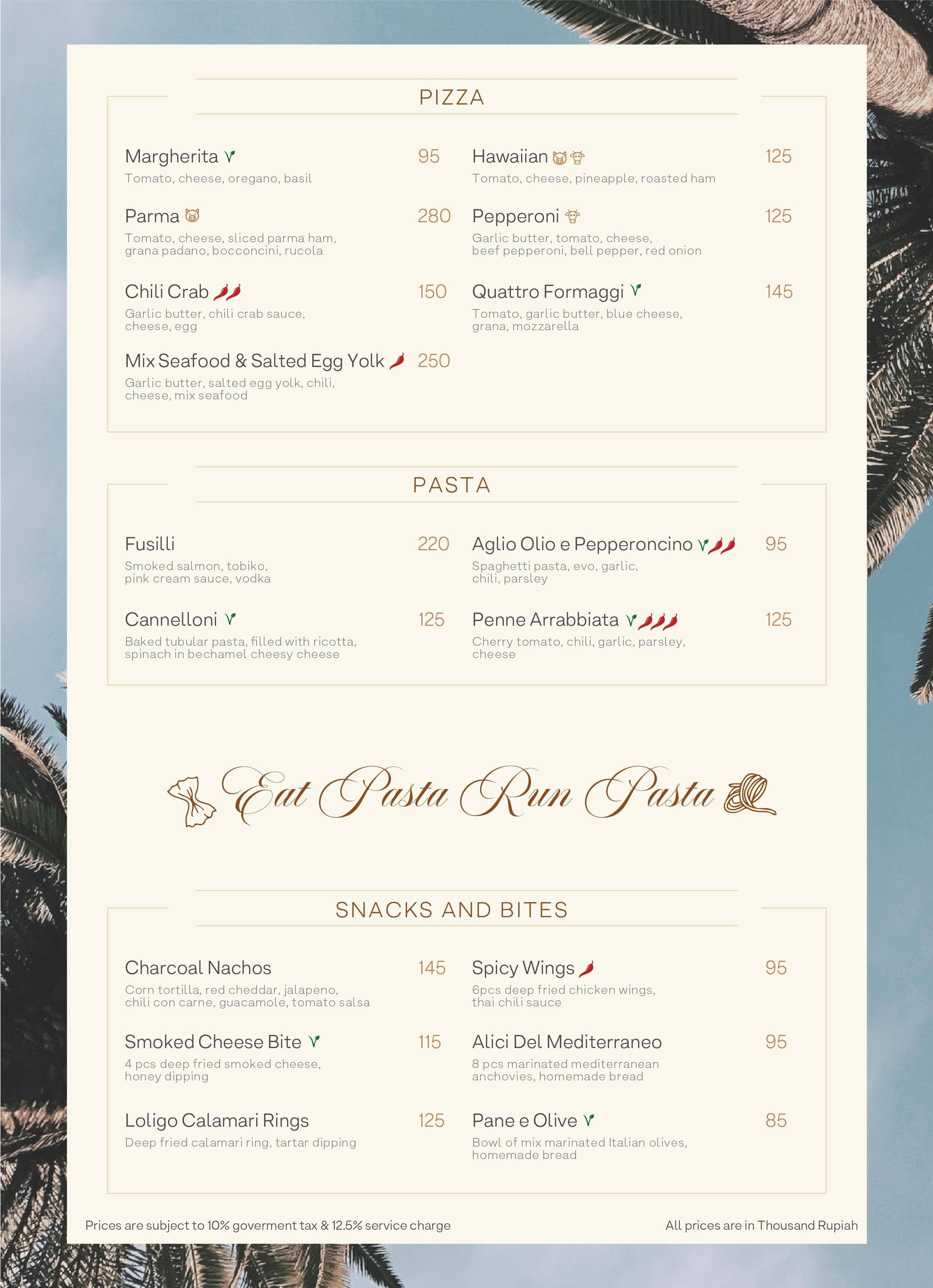 Menu at Cloud Lounge Jakarta (Rooftop) restaurant, Jakarta