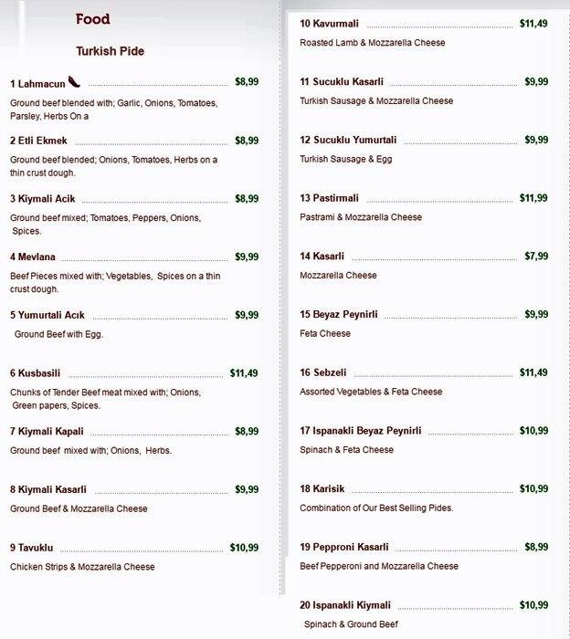 Mr. Pide menu