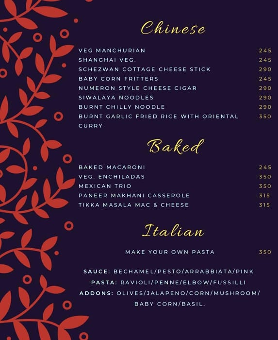 Numeron Restaurant menu