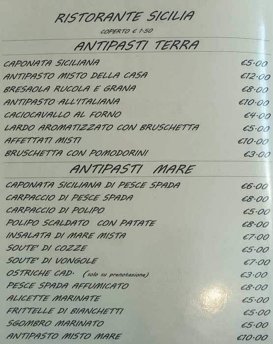 Menu di Hotel ristorante Sicilia (milano niguarda) 