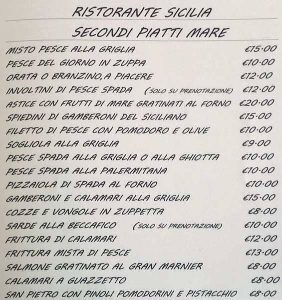 Menu di Hotel ristorante Sicilia (milano niguarda) 