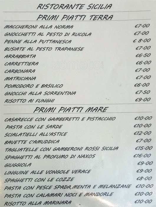 Menu di Hotel ristorante Sicilia (milano niguarda) 