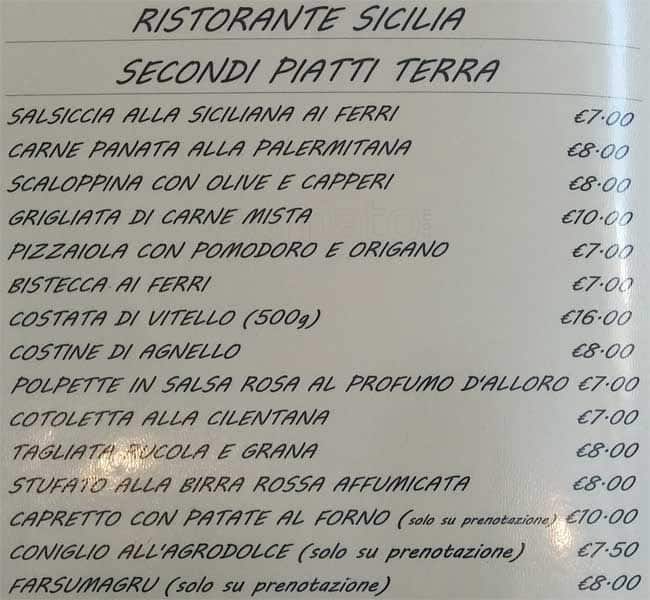 Menu di Hotel ristorante Sicilia (milano niguarda) 