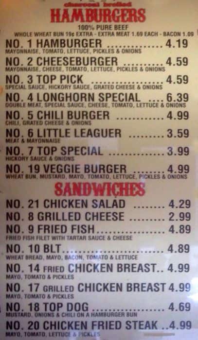 top notch hamburgers menu