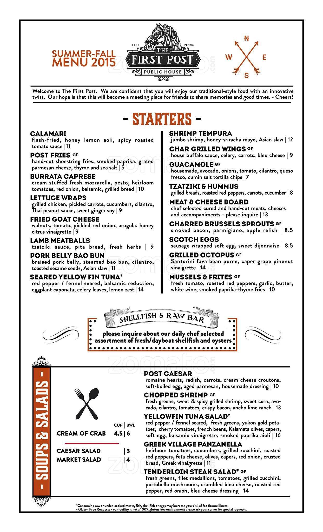 The First Post Menu Menu For The First Post York Lancaster