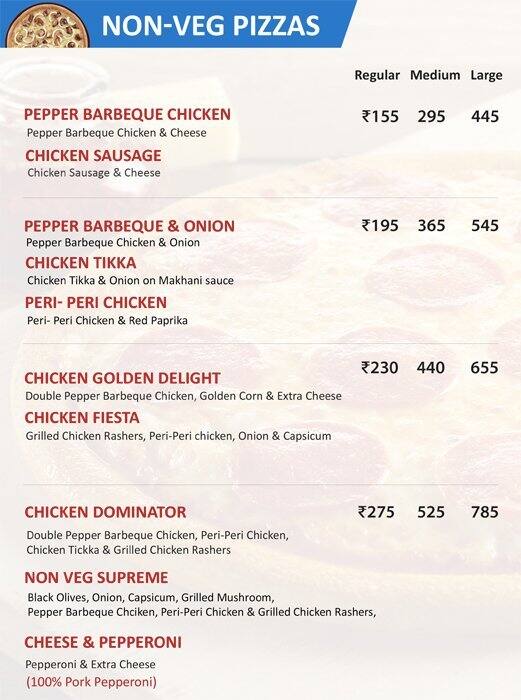 Domino's Pizza Menu, Menu for Domino's Pizza, Kharabela Nagar