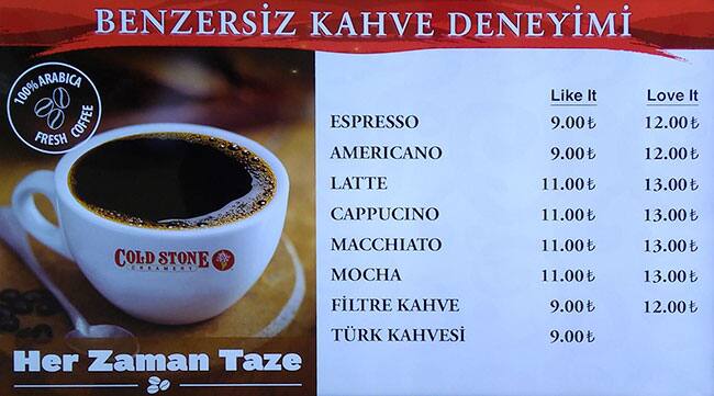 Cold Stone Creamery menu
