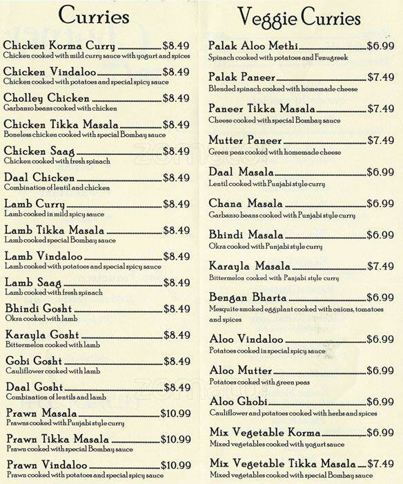 Chutney Menu, Menu untuk Chutney, Civic Center, San Francisco