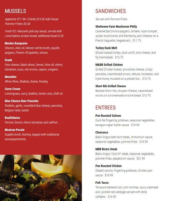 Menu at Mussel & Burger Bar, Louisville, Taylorsville Rd