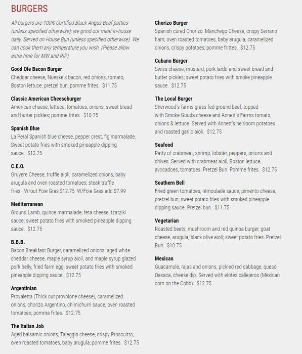 Menu at Mussel & Burger Bar, Louisville, Taylorsville Rd