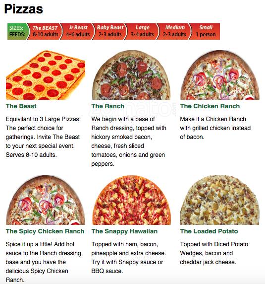 snappy tomato pizza menu prices