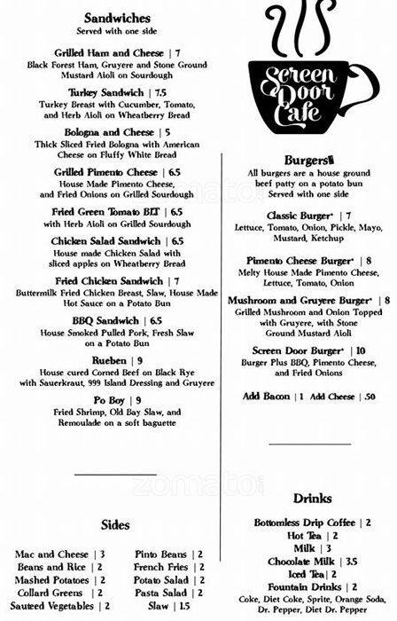 Screen Door Cafe Menu Menu For Screen Door Cafe Soddy Daisy