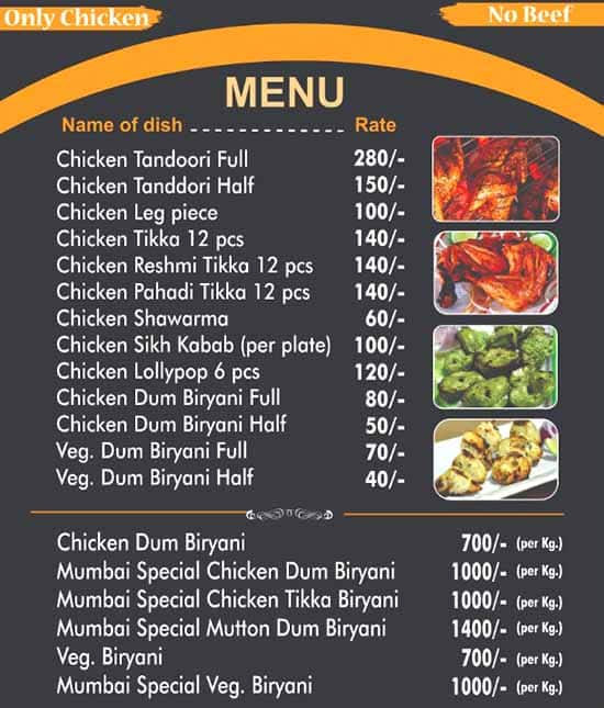 Menu Of Mumbai Biryani & Kebab's, Chakala, Mumbai